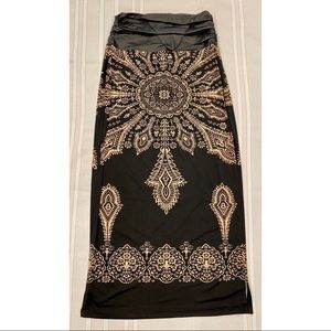 Venus Bohemian Pleather-Trim Maxi Skirt - Black & Ivory - size M